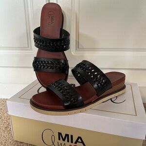 MIA Women's Black Sandals Romaa Slide Heel Wedge